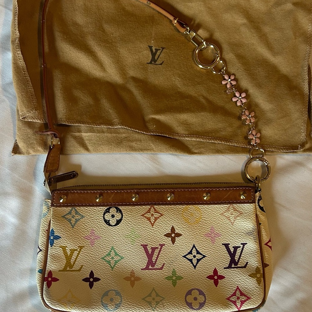 Louis Vuitton Cream and Red Clutch with Monogram Design
